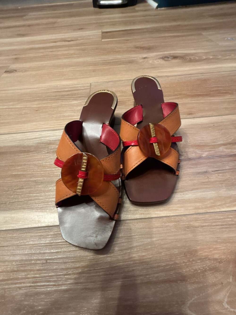 Tory Burch Leather Block Heel Slide Sandals Size 7.5M